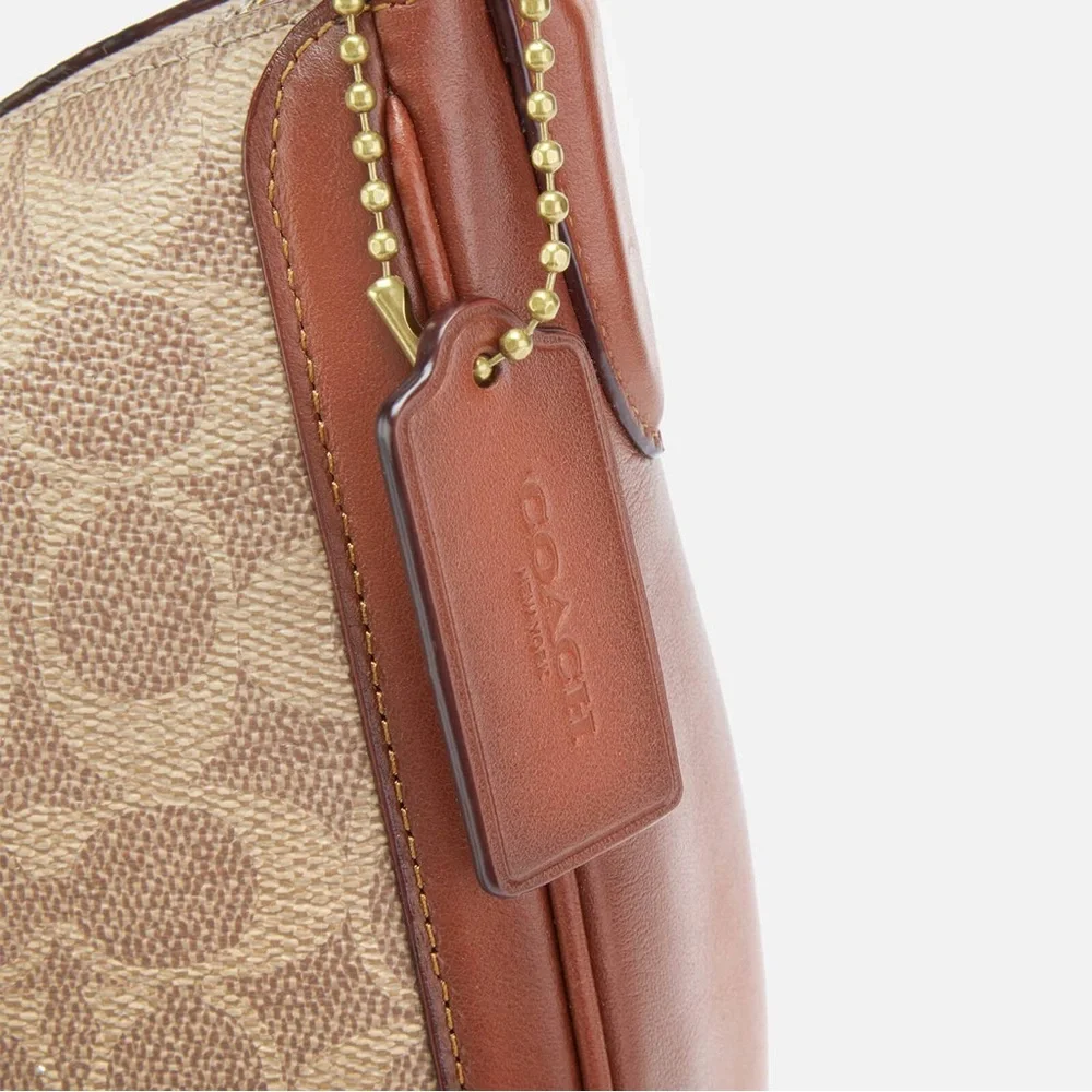 Coach Signature Hobo Tan Rust Shoulder Leather Coated Canvas Bag
